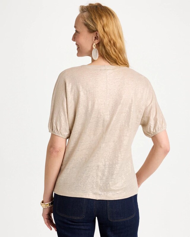Fog Foiled Linen Ruched V-Neck Tee - image 3